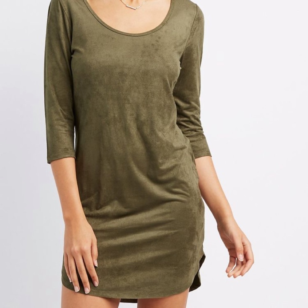 Suede Bodycon Mini Dress - Moss Green